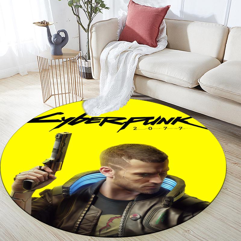 Cyberpunk 2077 pattern round rug,Carpet Rug for Living Room Bedroom Playroom ,Non-slip Floor Mat,Holiday Gifts and Birthday Gifts.
