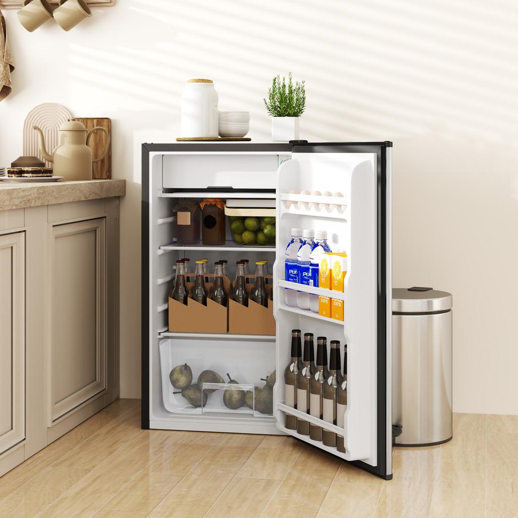 Under Counter Fridge, 91L Small Fridge with Chiller Box, Removable Shelf, Reversible Door, Adjustable Legs, Mini Refrigerator, Silver Tone