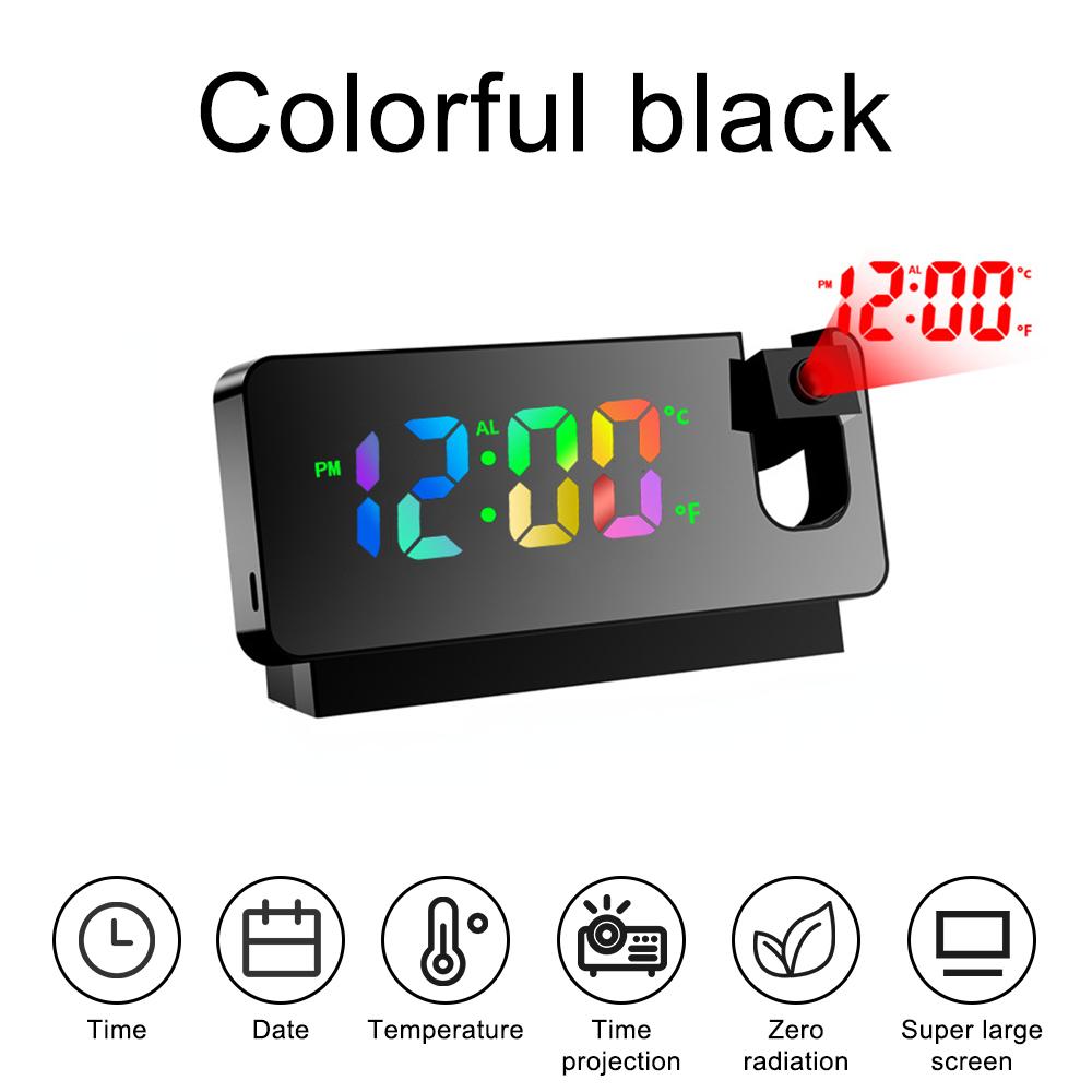 

Проекционный будильник для спальни с вращающимися на 180° светодиодными цифровыми часами, дисплеем температуры, ночным режимом защиты от беспокойства для любителей крепкого сна 1pc чёрный