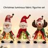Holiday Display Figurine With Warm LED Glowing, Soft Fabric Christmas Tabletop Decors, Santa Snowman Deer Doll for Shelves, Mantels, and Counters