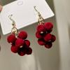 An Kela Red Velvet Pom-Pom Grape Cluster Earrings - Wine Red Fluffy Earrings for Women