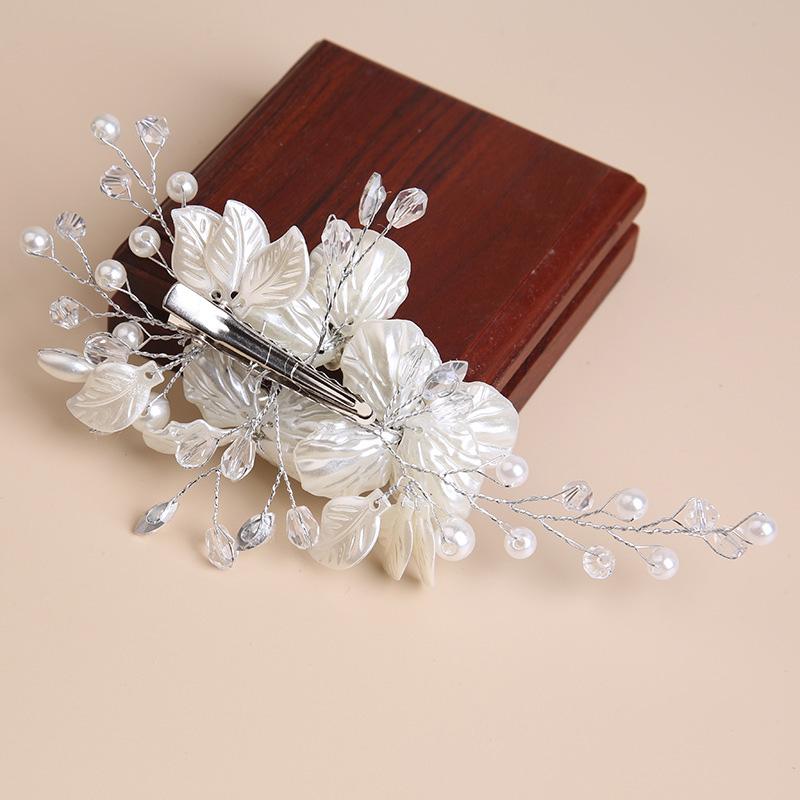 1Pc Headpiece Handwoven Bride Headwear Women White Flower Gift Hair Clip Crystal Jewelry Hair Accessories