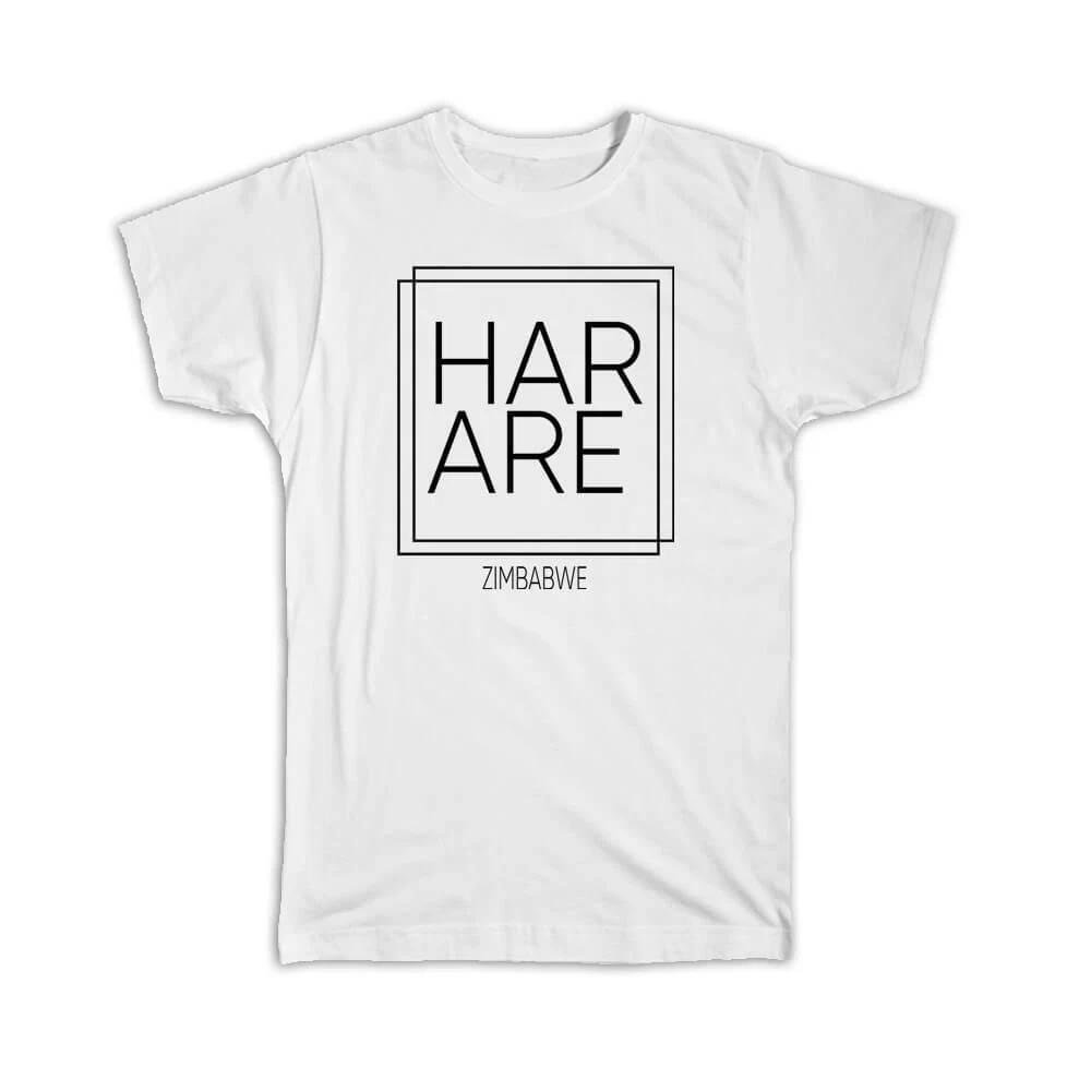 Gift T-Shirt : HARARE Zimbabwe Square Modern Minimalist Font S
