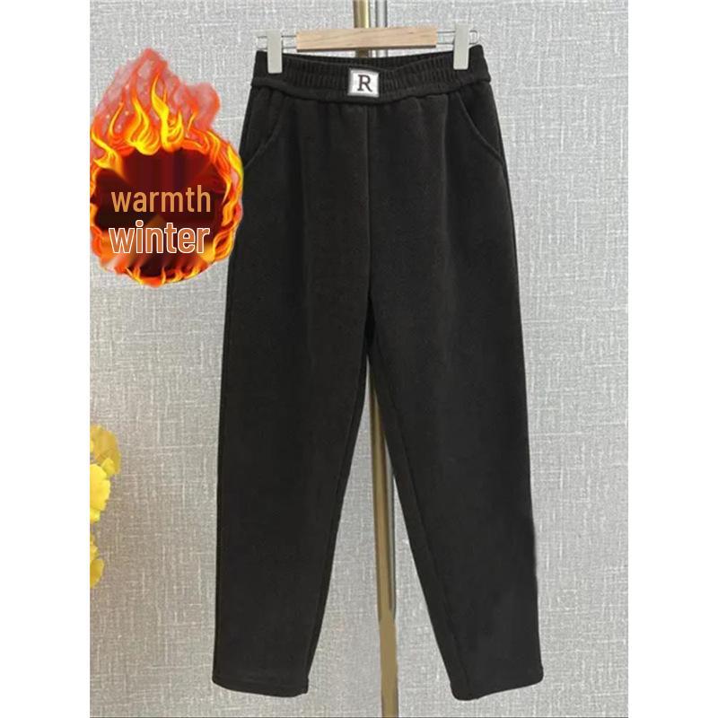 2024 Autumn/Winter Chenille Fleece-Lined Elastic Waist Straight-Leg Pants for Middle-Aged & Elderly Women