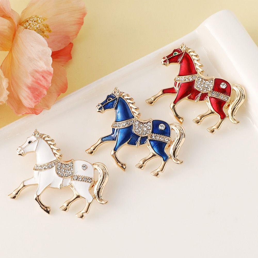Vintage Running Horse Brooch Traditional Tang Dynasty Enamel Zodiac Animal Badge Red/Blue/Gold/Silver Animal Lapel Pin