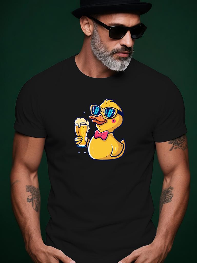 Beer Duck Graphic Summer Casual Tshirt - White Short Slee...