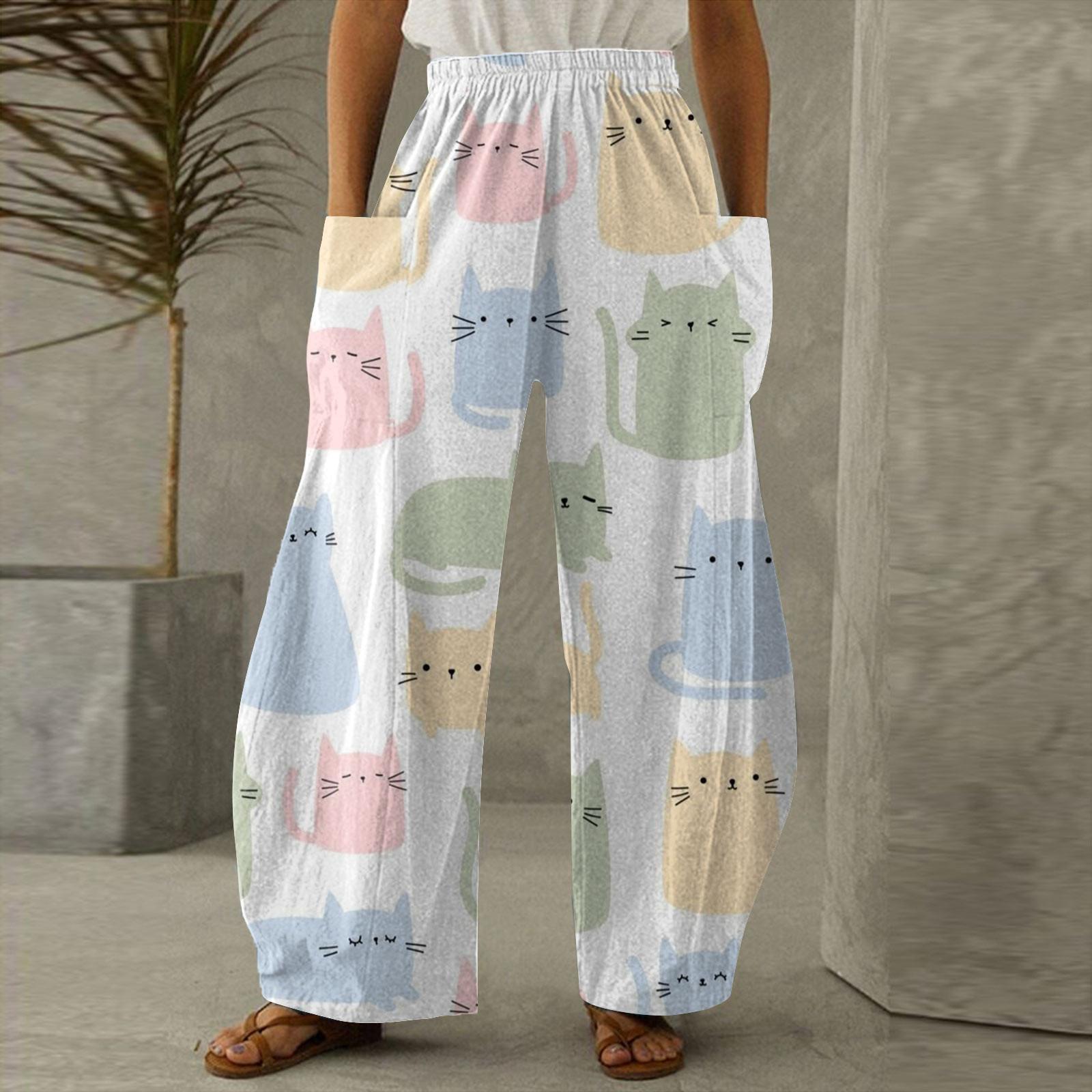 

Повседневные прямые брюки с принтом, свободные широкие брюки большого размера XL белый