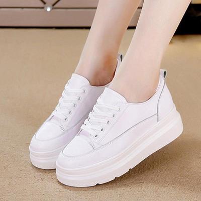 Genuine Leather Shoes Women Sneakers Height Increasing Shoes Casual Ladies White Shoes Soft Comfortable