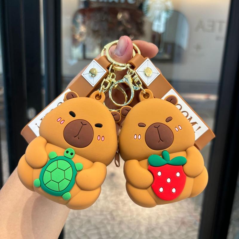Cute Cartoon Capybara Silicone Coin Purse Keychain Portable Earphone Storage Bag Car Bag Accessories Pendant Children'S Gifts