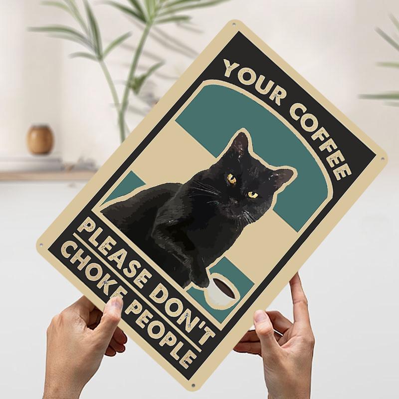 

Black Cat Coffee Warning Printed Poster Customized Wall Art Retro Vintage Metal Tin Signs for Gaming Room Decoration At Home 7.9x11.8In(20x30cm)