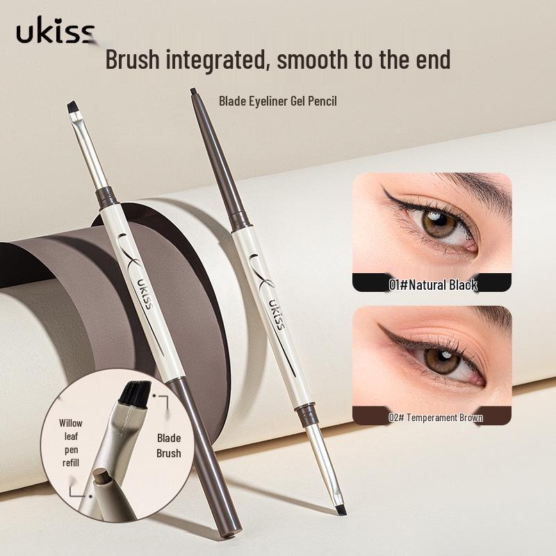 UKISS Double-ended Waterproof Eyeliner Gel Pen - Ultra-fine, Smudge-proof, Long-lasting, Brown, Perfect for Beginners
