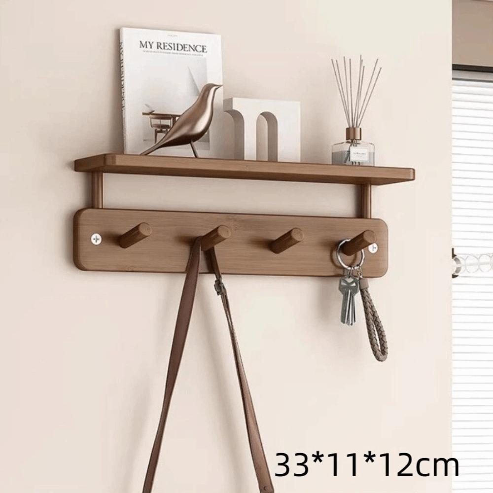 With Hooks Wall Mounted Coat Rack Storage Function Hanging Shelf Wooden Storage Rack Living Room