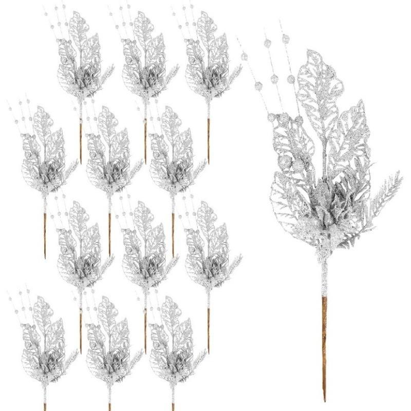 

16,5 дюйма Рождественское украшение для елки Искусственные блестящие ветки Подвеска для елки с цветочным венком Подарок Новый год Домашний декор 1Pcs