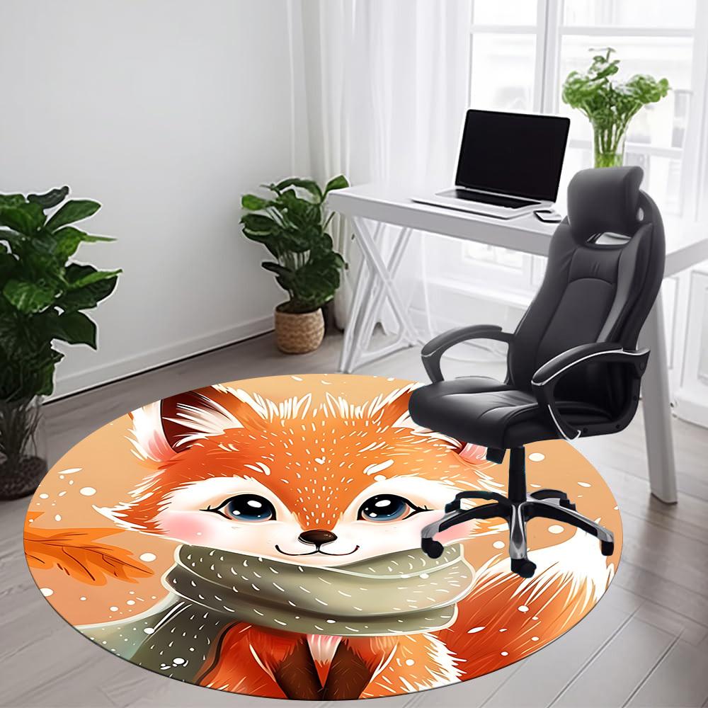 1pc Winter Fox Office Round Area Rug, Indoor Mat Suitable ForOffice, Under Office Chairs Bedroom Living Room Home Decor, Room Deco D079