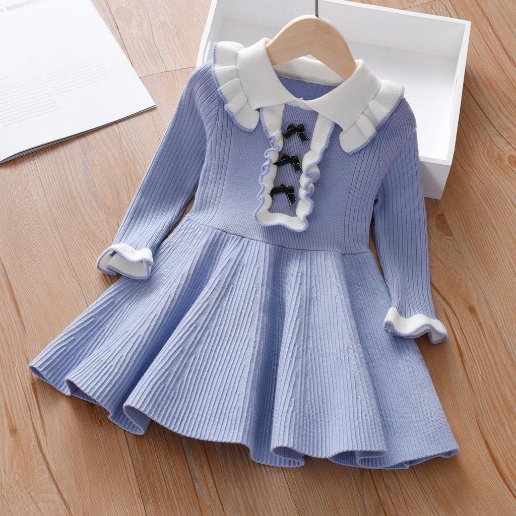 2025 Girls' Woolen Princess Dress – Autumn/Winter Long Sleeve Korean Style for Children