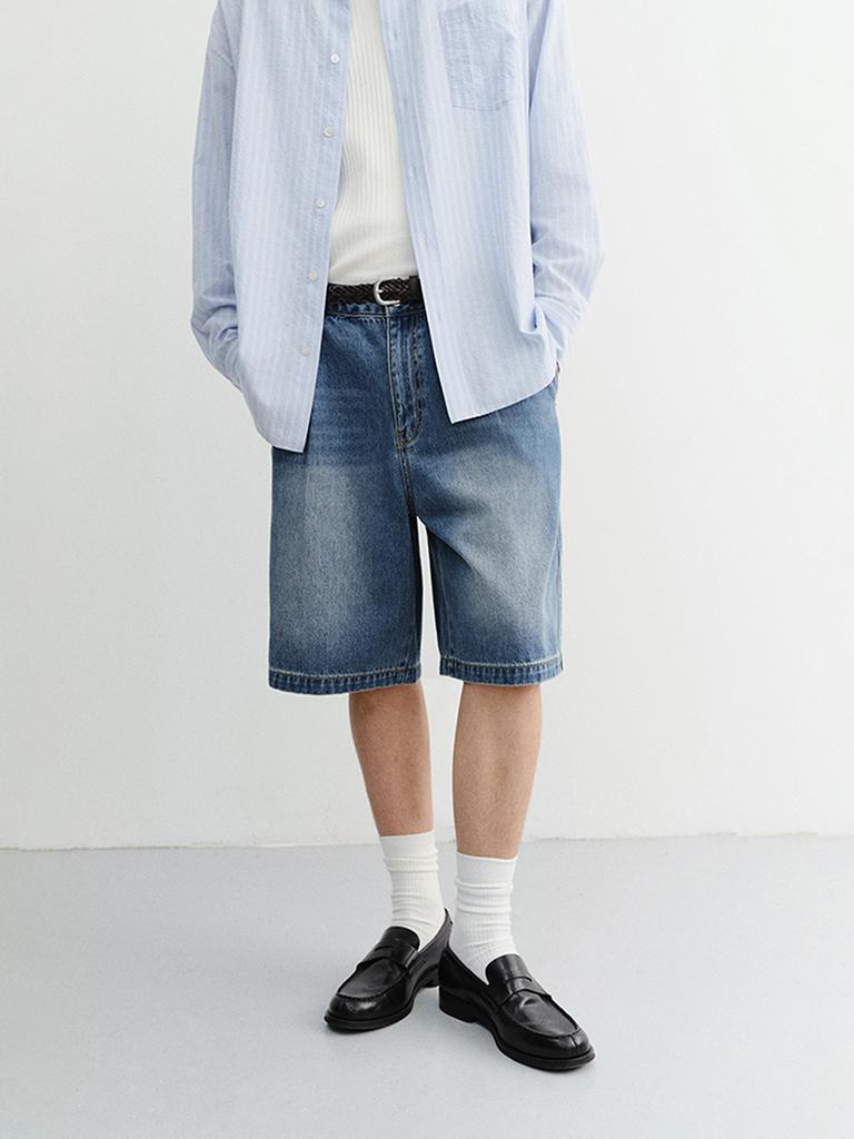 Deonseuteupomaen Pleated Bermuda Denim Shorts_Udpa6B323_Classic Blue
