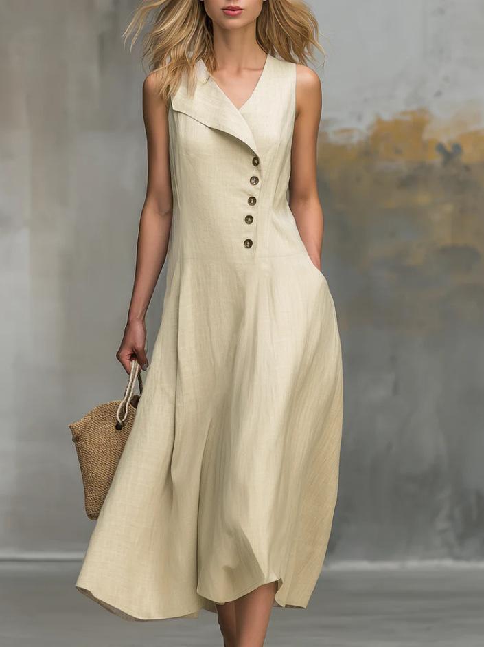 Casual fashion solid color lapel button-down sleeveless women's dress