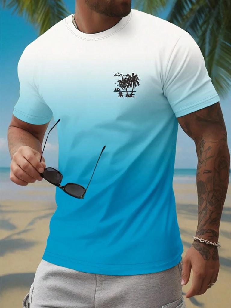 Men's T-shirt Gradient 3D Print Short-sleeve T-shirt Daily Wear Hawaiian Palm Tree Print Fashion Casual Polyester Men's Clothes