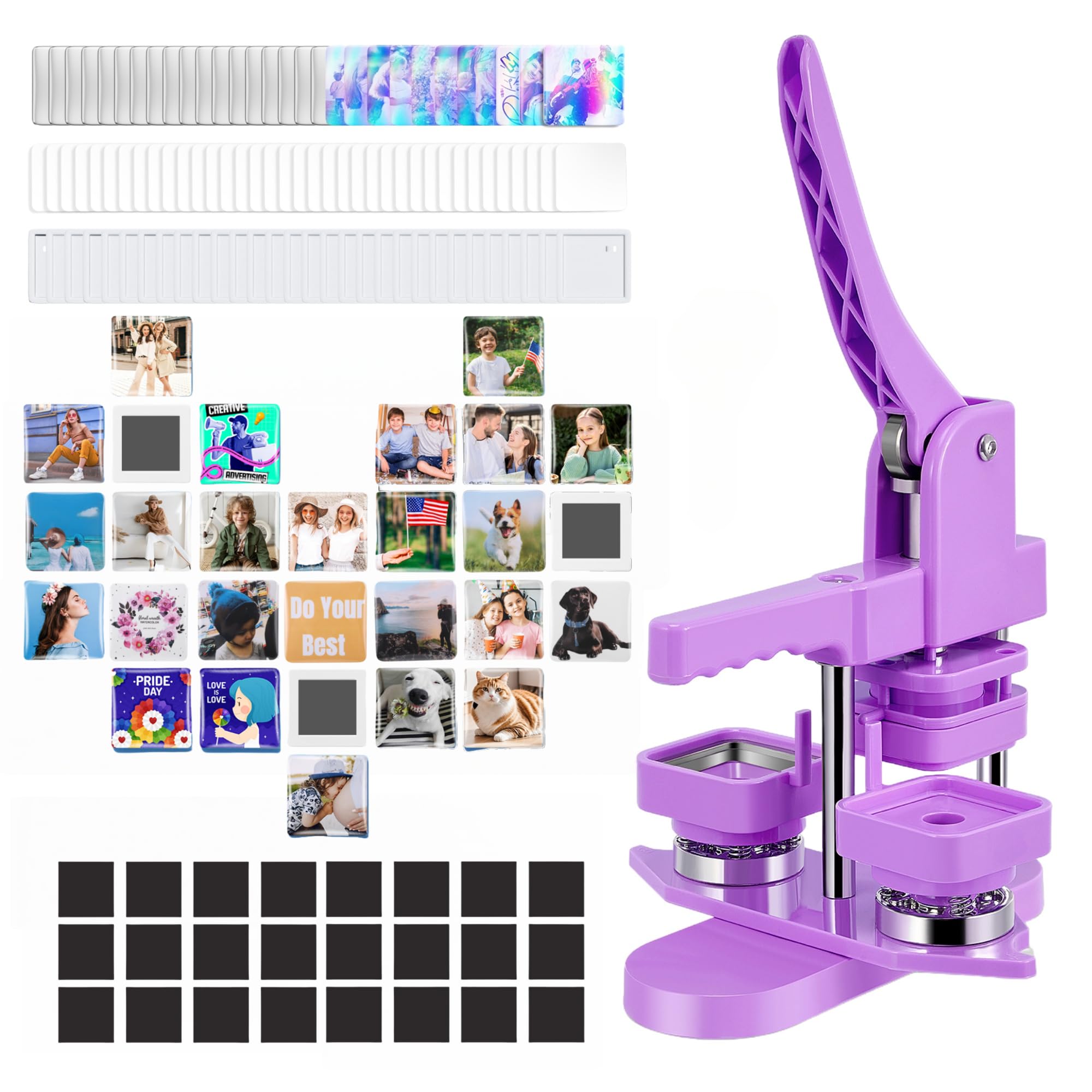 

Square Magnetic Button Badge Rotary Button Badge Square Button Includes 100 Magnetic Badge DIY Badge Making Cheering and Graduation Gift Maker, фиолетовый