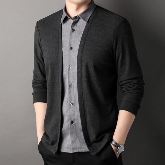 

Yousheng Мужская весенне-осенняя рубашка из двух частей и кардиган, трикотажный свитер в стиле пэчворк с отложным воротником, официальное офисное пальто в деловом стиле M