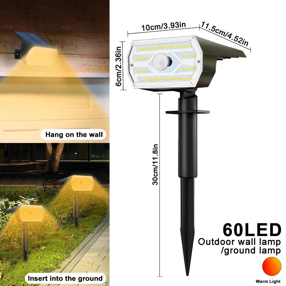 Solar Spot Lights Outdoor Motion Sensor 56/60LEDS Solar Landscape Spotlights 3 Modes Waterproof Wall Lamp Yard Driveway Walkway