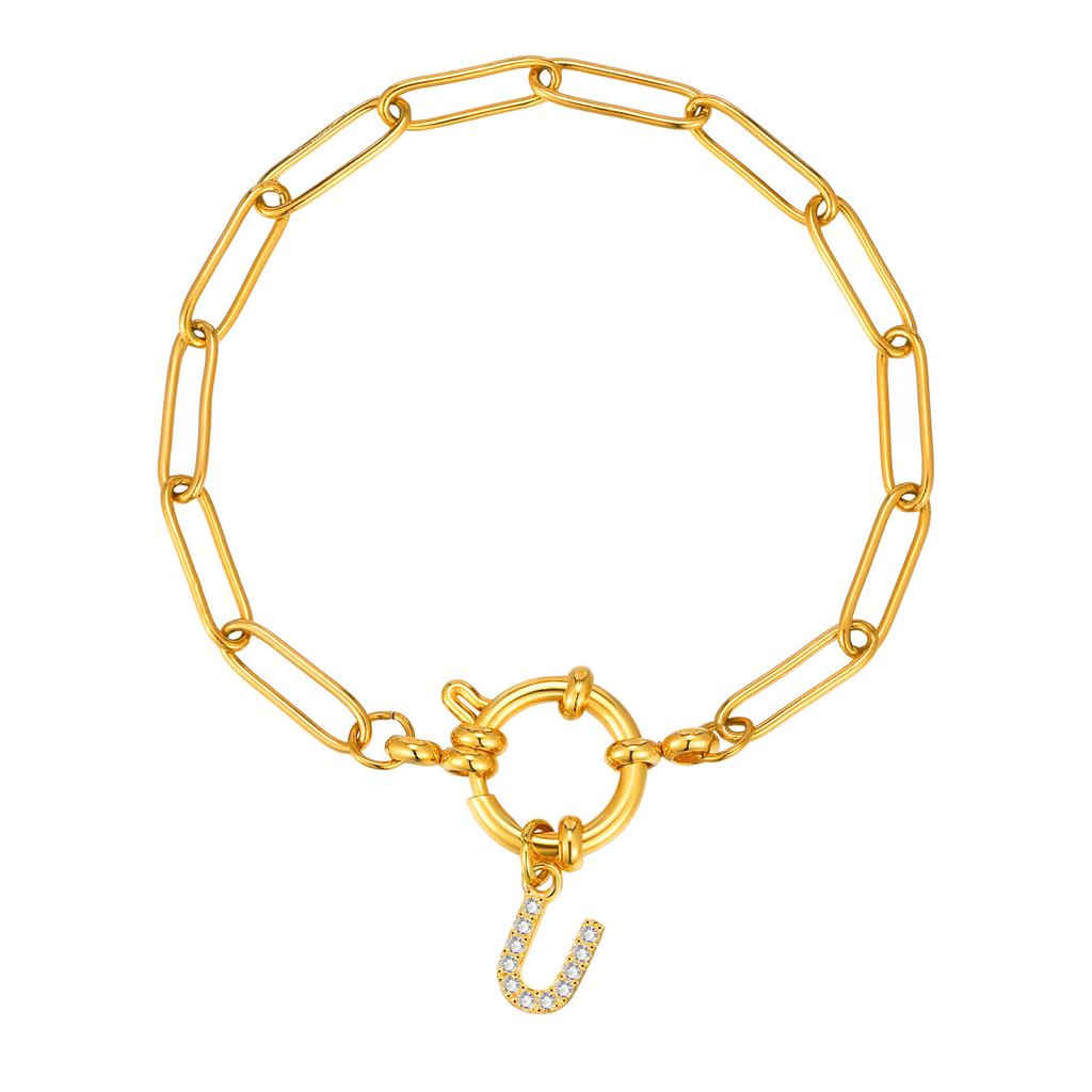 Stainless Steel 18K Gold Fashion Small Square Chain Bubble Buckle Copper Material 26 Letter Bracelet Br-2167