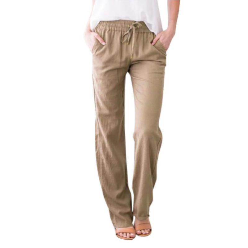 Spring and Summer Women's Solid Color Cotton and Linen Drawstring Loose Casual Wide-leg Trousers