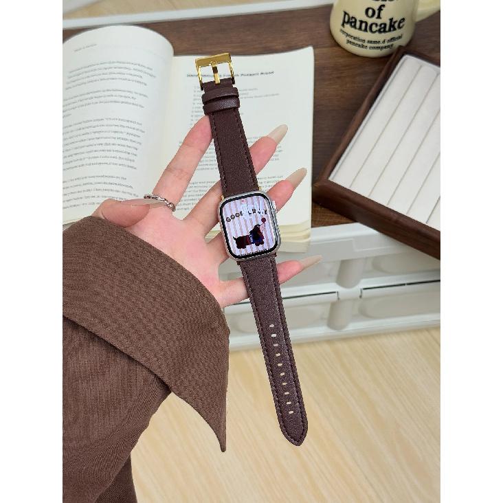 

New Coffee Brown Leather loop For Apple Watch band women Series Ultra 11/10/9/8/7/6 38mm 40mm 41mm 42mm 44mm 45mm 46mm Strap 38mm40mm41mm