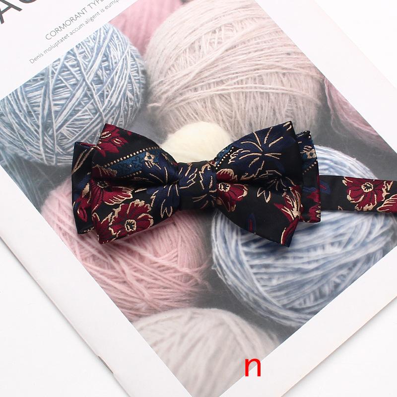 Färgvävd Jacquard Herrfluga 6cm Dubbellager Randig Liten Blomma Affärs Retro Kostym Skjorta Fluga