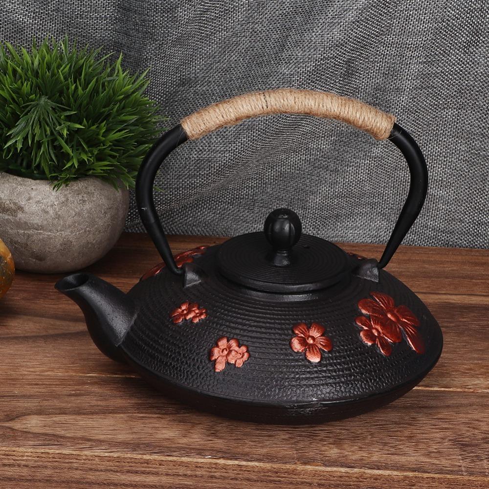 Copper Handle Cast Iron Teapot Straight Hook Spout Tea Pot Kettle Elegant Iron Tea Pot  Tea Brewing