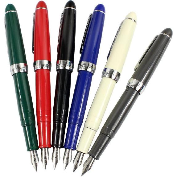 Jinhao 992 Fountain Pen Set, Student 6 Color Pen Set, Silver Clip, Solid Colors(Black, Blue, Green, Grey, Red, White)