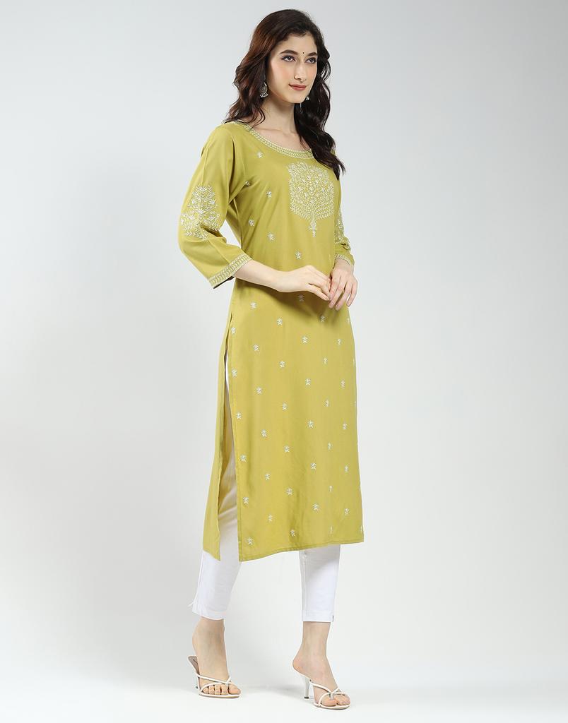MONTE CARLO Women's Self Design 3/4 Sleeve Regular Fit Kurti