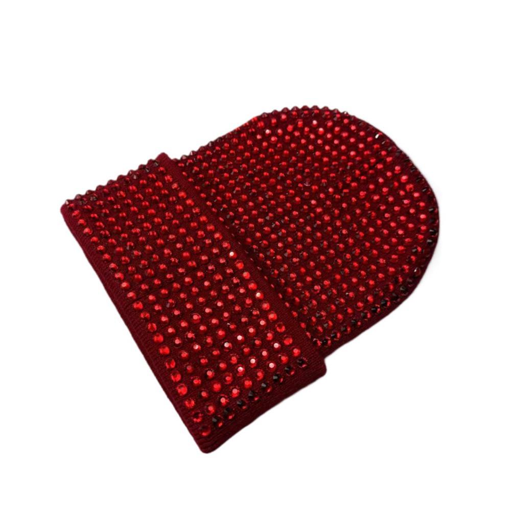 Y2K Vielseitige Beanie Mütze Warm Dehnbar Kräuselung Strass Strickmütze Winddicht Glänzend Skimützen für Damen und Herren
