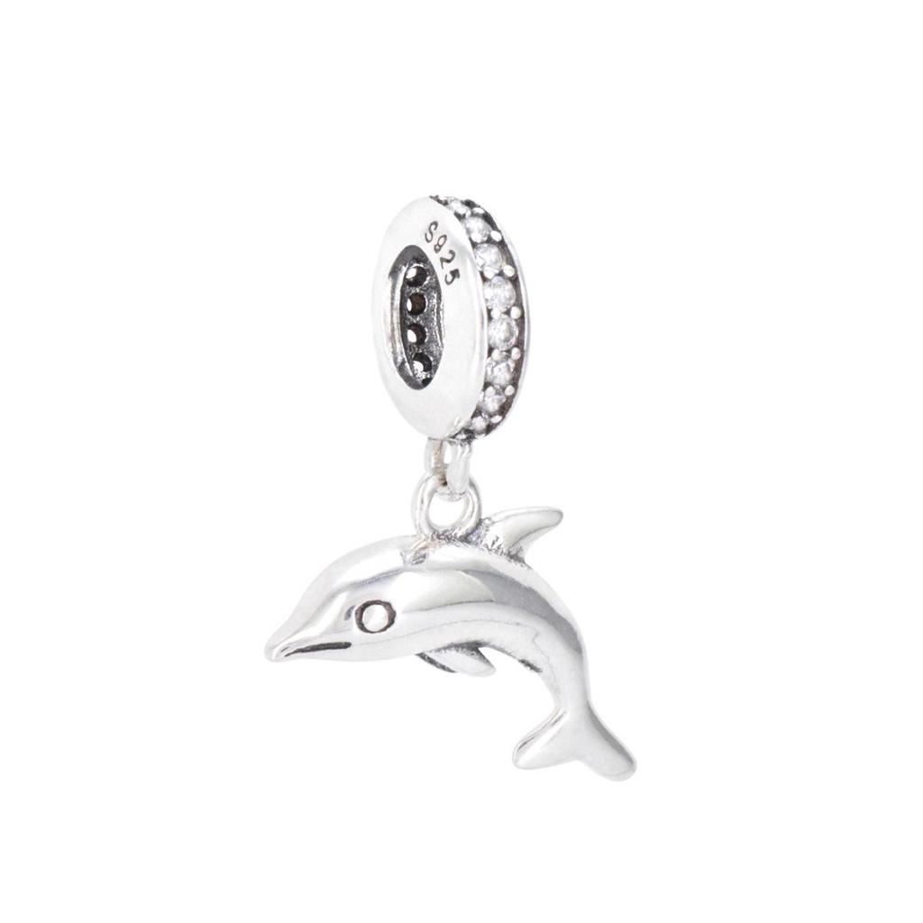 S925 Sterling Silver Starfish, Dolphin, and Turtle Charm Bracelet with Beaded Accessories