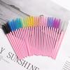 50-Pack Disposable Eyelash Brushes - Portable Pink-Handled Makeup Tool for Eyebrow and Eyelash Application.