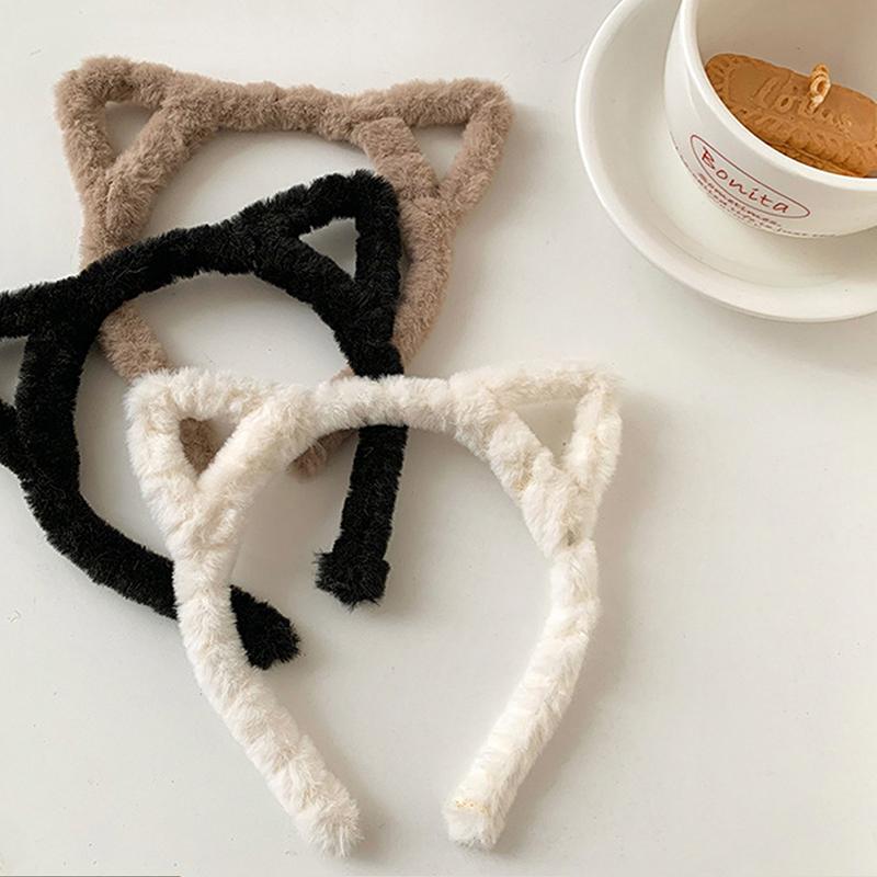 Opaska na głowę z kocimi uszami Pluszowa Zimowa Futrzana Królicze Uszy Opaska do Włosów Śliczna Gumka do Włosów Futrzana Opaska Słodka Opaska do Mycia Twarzy Dziewczęca Obręcz do Włosów Akcesoria do Włosów
