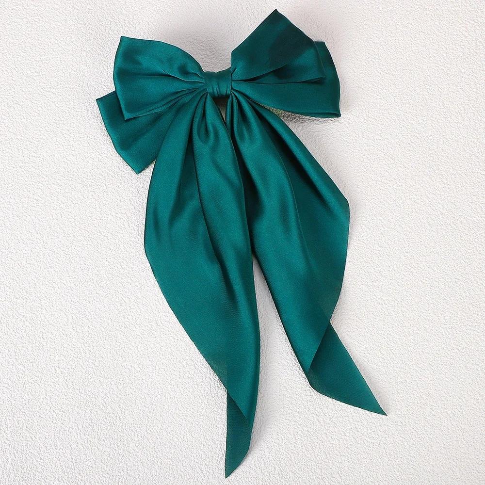 3Styles Girls Long Big Bow Float Satin Clips Back Head Hair Clip Wine Red with The Same Temperament Elegant Hair Accessories