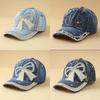 Artificial Pearls And Rhinestones Denim Cap With Sun Protection And Windproof Features For Women