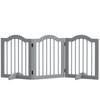 3 Panels Dog Gate W/ Support Feet Fence Safety Barrier Freestanding Wood Light Grey