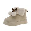 Cute Hairball Bow Thick-soled Snow Boots Women's Winter Warm Cotton Shoes Women's Hairy Mouth Short Boots Women's Large Size