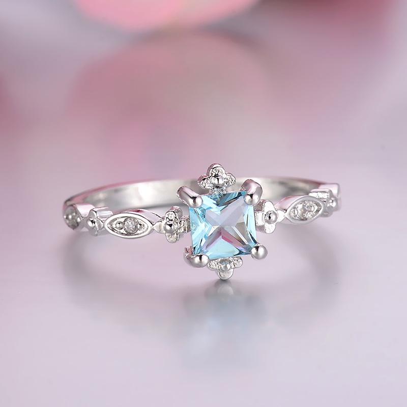 Fashion Silver Color Rings for Women  Square Cut Blue Cz Bridal Wedding Engagement Ring Bijoux  Love Ring