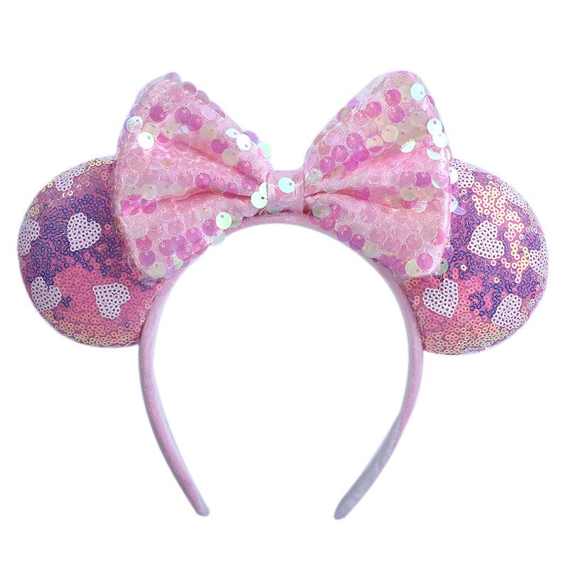 Sequin Mouse Ears Headband with Bow Snowflake Glitter Hair Hoop Cute Party Hair Accessory for Kids Women