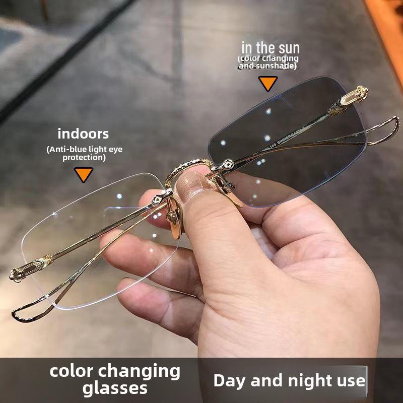 Farbwechselnde randlose Anti-Blaulicht-Retro-Lesebrille für Herren & Damen