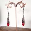 Gothic Victorian Sliver Color Filigree Red Glass Crystal Cone Dangle Earrings for Women Halloween Party Witch Magic Jewelry Gift
