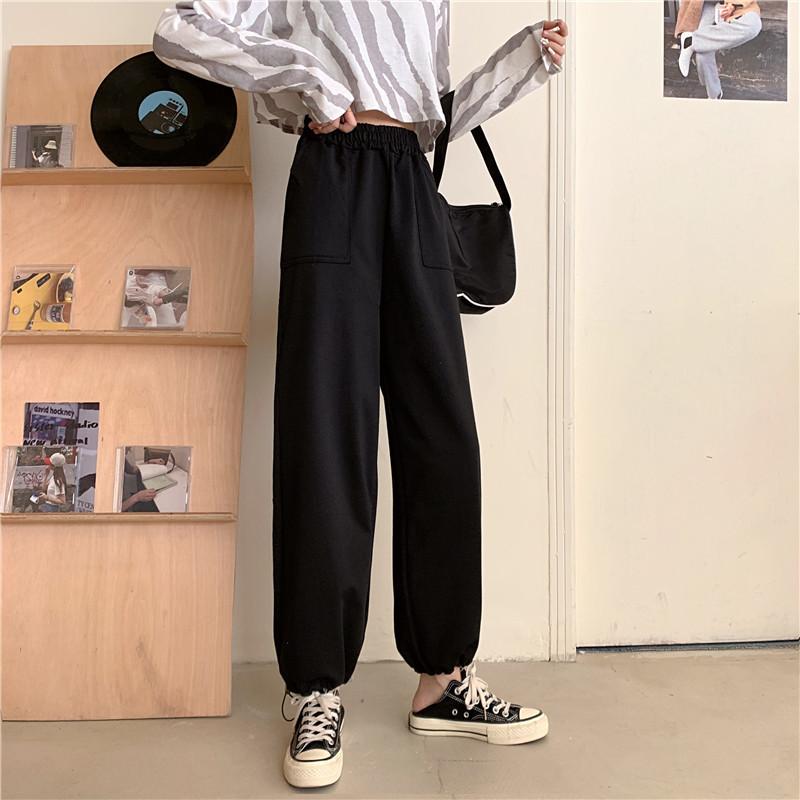 Nové korejské sportovní plusové sametové zateplené dámské tepláky ve velkých velikostech s širokými nohavicemi, volné rovné tepláky harémového střihu se stahováním