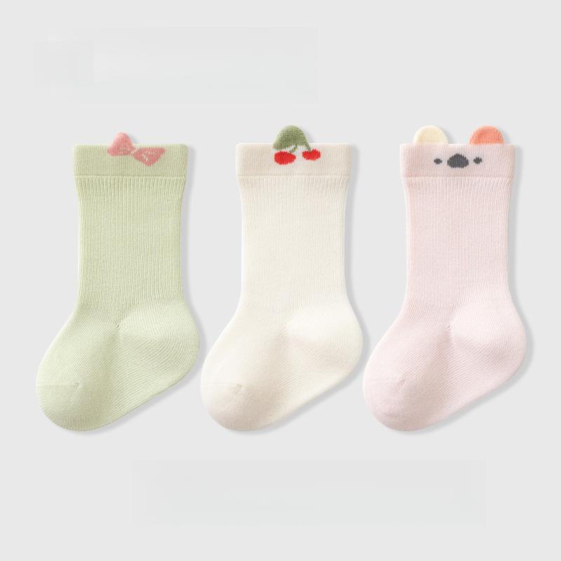Babysokker Høst Nye Ensfarvede Kjemmet Bomull Midt-legg Sokker Sømløse Tegneserie Babysokker Klasse A