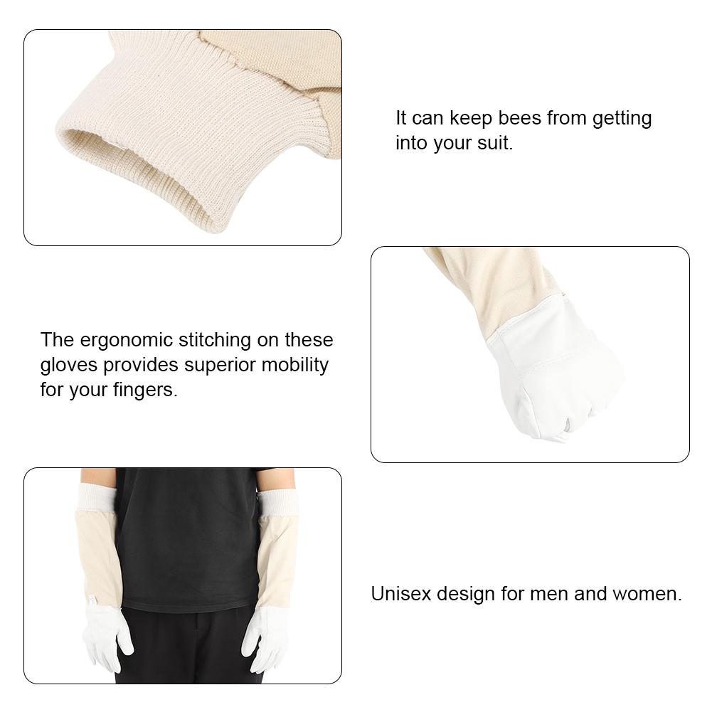 Pair of Sheepskin Beekeeping Protective Gloves Long Sleeves Full Hands Protection for Beginners