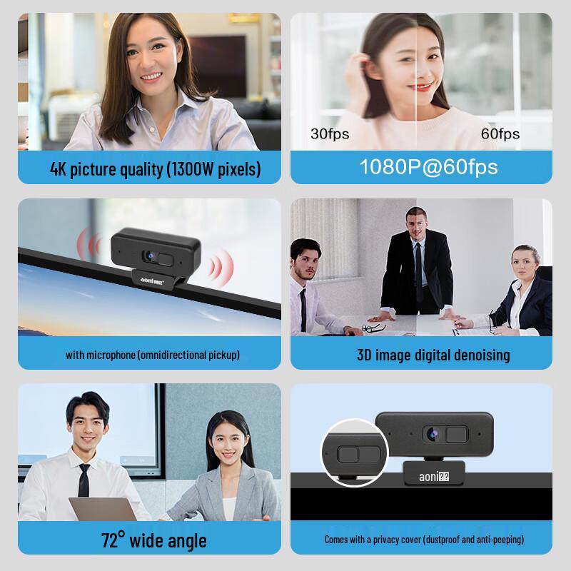 AONI C18 4K Fixed Focus USB Webcam with Microphone