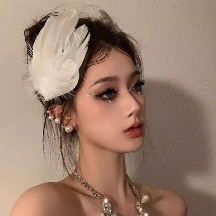 

Black & White Swan Feather Headband: Bridal Hair Clip, Wedding Accessory, Halloween Prop
