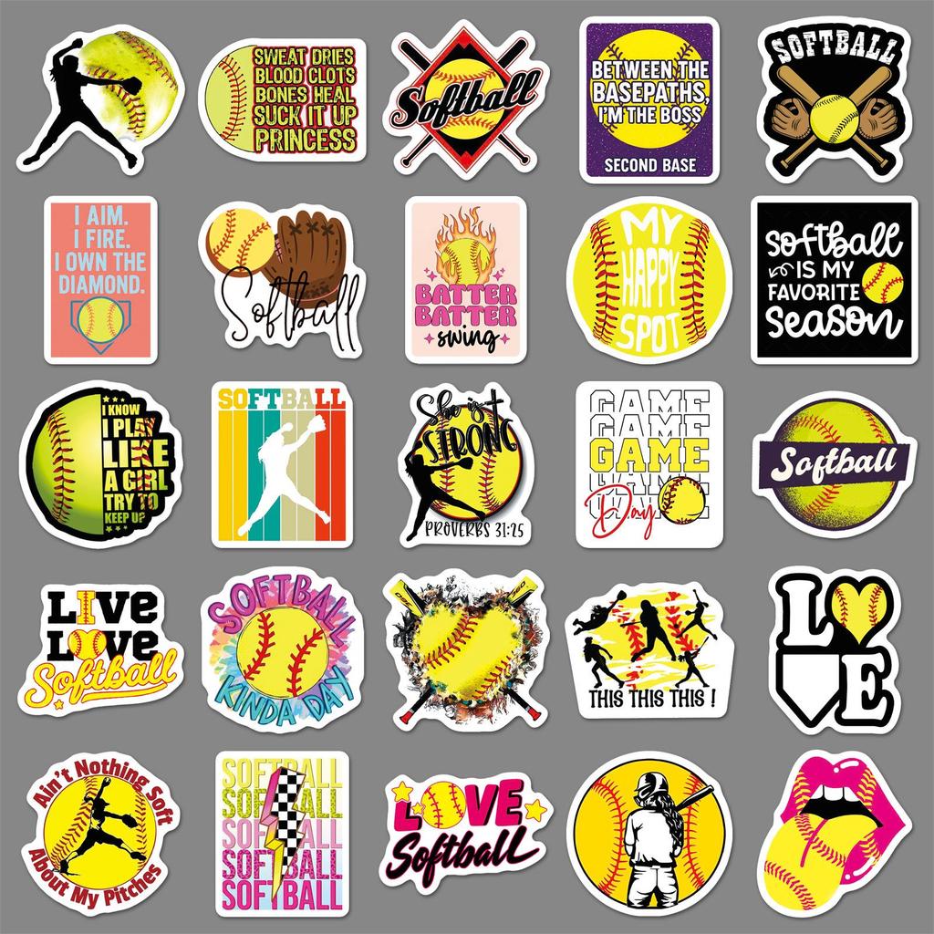 50PCS Waterproof Softball Sports Stickers for Luggage & Helmets